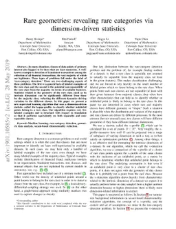 Rare geometries: revealing rare categories via dimension-driven
  statistics