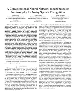 A Convolutional Neural Network model based on Neutrosophy for Noisy
  Speech Recognition