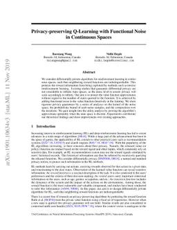 Privacy-preserving Q-Learning with Functional Noise in Continuous State
  Spaces