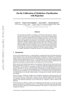 On the Calibration of Multiclass Classification with Rejection