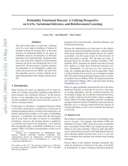 Probability Functional Descent: A Unifying Perspective on GANs,
  Variational Inference, and Reinforcement Learning