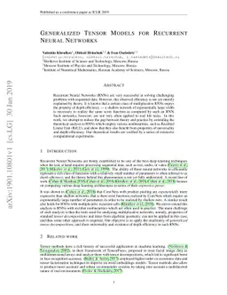 Generalized Tensor Models for Recurrent Neural Networks