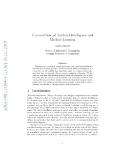 Human-Centered Artificial Intelligence and Machine Learning