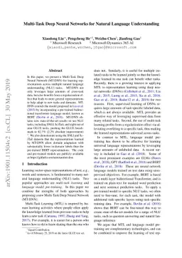 Multi-Task Deep Neural Networks for Natural Language Understanding