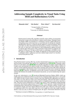 Addressing Sample Complexity in Visual Tasks Using HER and Hallucinatory
  GANs