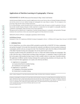 Applications of Machine Learning in Cryptography: A Survey