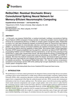 ReStoCNet: Residual Stochastic Binary Convolutional Spiking Neural
  Network for Memory-Efficient Neuromorphic Computing