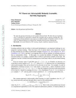 VC Classes are Adversarially Robustly Learnable, but Only Improperly