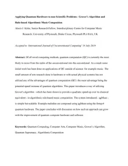 Applying Quantum Hardware to non-Scientific Problems: Grover's Algorithm
  and Rule-based Algorithmic Music Composition