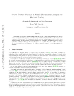Sparse Feature Selection in Kernel Discriminant Analysis via Optimal
  Scoring