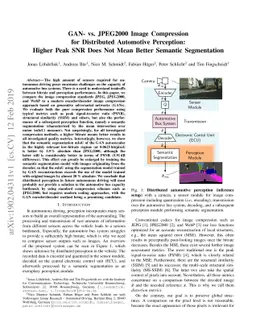 GAN- vs. JPEG2000 Image Compression for Distributed Automotive
  Perception: Higher Peak SNR Does Not Mean Better Semantic Segmentation