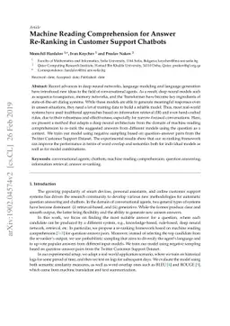 Machine Reading Comprehension for Answer Re-Ranking in Customer Support
  Chatbots