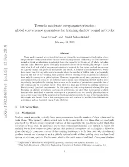 Towards moderate overparameterization: global convergence guarantees for
  training shallow neural networks
