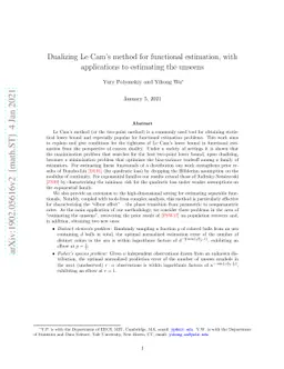 Dualizing Le Cam's method for functional estimation, with applications
  to estimating the unseens