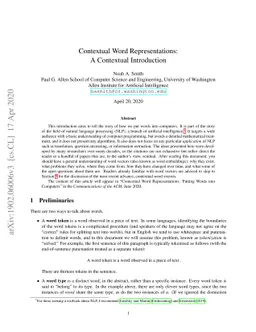 Contextual Word Representations: A Contextual Introduction