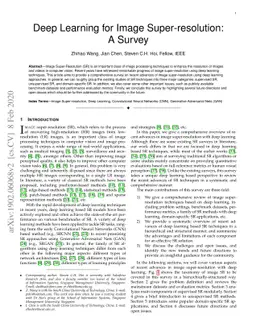 Deep Learning for Image Super-resolution: A Survey