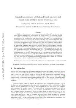 Separating common (global and local) and distinct variation in multiple
  mixed types data sets