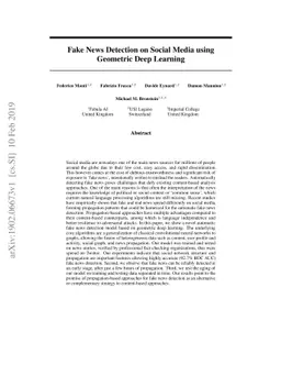 Fake News Detection on Social Media using Geometric Deep Learning