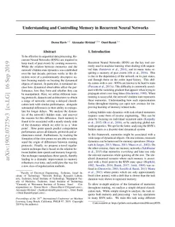 Understanding and Controlling Memory in Recurrent Neural Networks