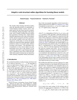 Adaptive scale-invariant online algorithms for learning linear models