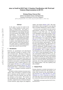 ntuer at SemEval-2019 Task 3: Emotion Classification with Word and
  Sentence Representations in RCNN