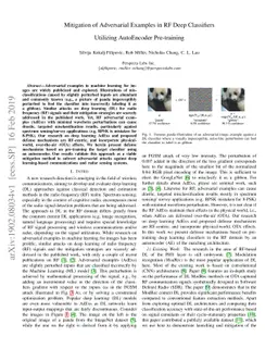 Mitigation of Adversarial Examples in RF Deep Classifiers Utilizing
  AutoEncoder Pre-training