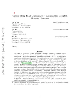Unique Sharp Local Minimum in $\ell_1$-minimization Complete Dictionary
  Learning