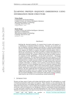 Learning protein sequence embeddings using information from structure