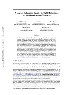 A Convex Relaxation Barrier to Tight Robustness Verification of Neural
  Networks