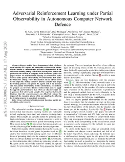 Adversarial Reinforcement Learning under Partial Observability in
  Autonomous Computer Network Defence