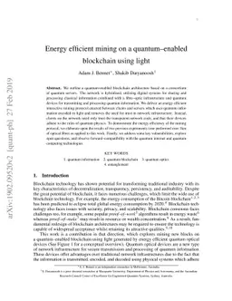 Energy efficient mining on a quantum-enabled blockchain using light