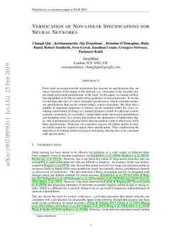 Verification of Non-Linear Specifications for Neural Networks