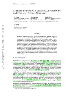 AntisymmetricRNN: A Dynamical System View on Recurrent Neural Networks