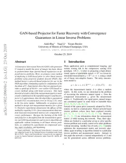 GAN-based Projector for Faster Recovery with Convergence Guarantees in
  Linear Inverse Problems