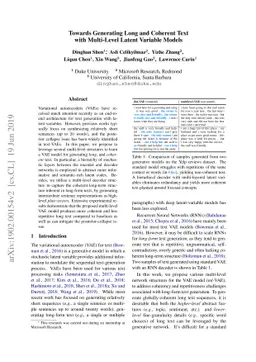 Towards Generating Long and Coherent Text with Multi-Level Latent
  Variable Models