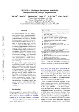 DREAM: A Challenge Dataset and Models for Dialogue-Based Reading
  Comprehension