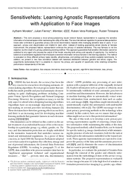 SensitiveNets: Learning Agnostic Representations with Application to
  Face Images
