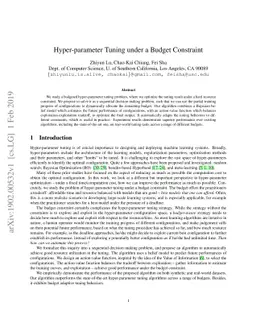 Hyper-parameter Tuning under a Budget Constraint