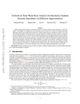 Uniform-in-Time Weak Error Analysis for Stochastic Gradient Descent
  Algorithms via Diffusion Approximation