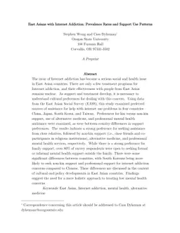 East Asians with Internet Addiction: Prevalence Rates and Support Use
  Patterns