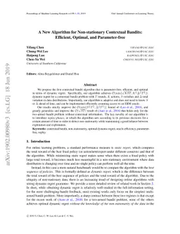 A New Algorithm for Non-stationary Contextual Bandits: Efficient,
  Optimal, and Parameter-free