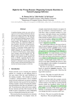 Right for the Wrong Reasons: Diagnosing Syntactic Heuristics in Natural
  Language Inference