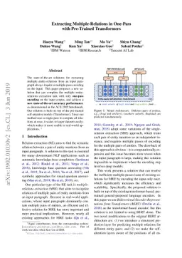 Extracting Multiple-Relations in One-Pass with Pre-Trained Transformers