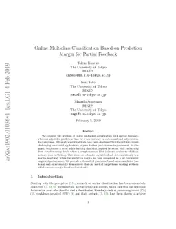 Online Multiclass Classification Based on Prediction Margin for Partial
  Feedback