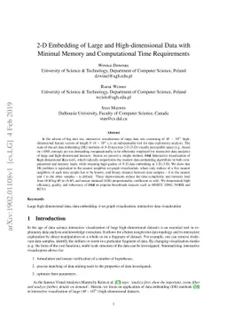 2-D Embedding of Large and High-dimensional Data with Minimal Memory and
  Computational Time Requirements