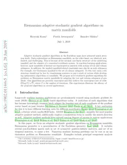 Riemannian adaptive stochastic gradient algorithms on matrix manifolds