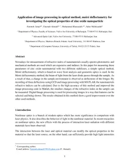 Application of image processing in optical method, Moire deflectometry
  for investigating the optical properties of zinc oxide nanoparticle