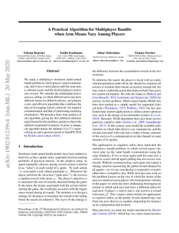 A Practical Algorithm for Multiplayer Bandits when Arm Means Vary Among
  Players