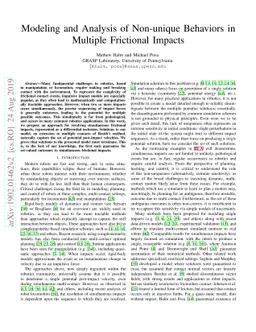 Modeling and Analysis of Non-unique Behaviors in Multiple Frictional
  Impacts