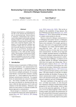 Restructuring Conversations using Discourse Relations for Zero-shot
  Abstractive Dialogue Summarization